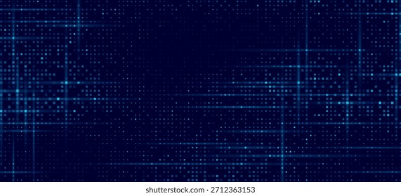 Digitale leuchtende blaue Pixel für Technologie-Hintergrund. Große Datensignale mit gepunktetem Muster. Abstrakte glitzernde Punkte für den wissenschaftlichen Hintergrund oder das Blockchain-Konzept. Vektorgrafik.