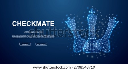 Digital glowing chess king and queen polygonal network, futuristic leadership and strategy concept with light dots and connections