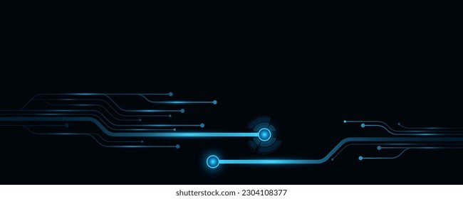 Digital glowing circuit computer board with small HUD circles. CPU panel. Vector Illustration. EPS 10.