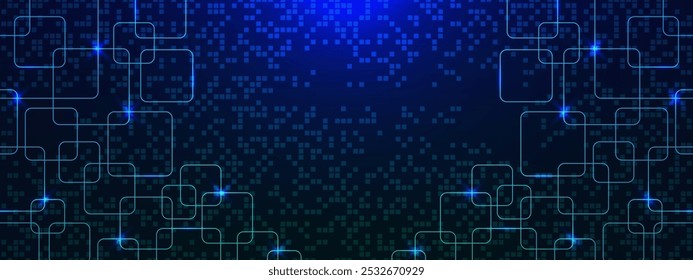 Digital glowing connection, cyber nano information and innovation future tech data with digital pixels background for slideshow, flyer and banner design. Vector illustration