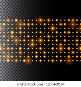 Digital glowing effect. Golden shining abstract background. Vector design with glitter effect. Disco party template. Vector. Eps10.