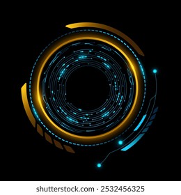 Digital glowing hud circle with circuit board. Futuristic elements for sci-fi interface. Vector illustration. GUI and UI design. EPS 10.