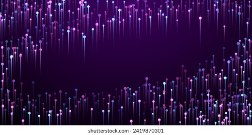 Concepto de movimiento de velocidad de vigas de línea brillante digital. Elementos geométricos de la bengala púrpura del neón. Las líneas científicas desplazan el fondo de pantalla visual. Fondo compuesto de movimiento de velocidad.