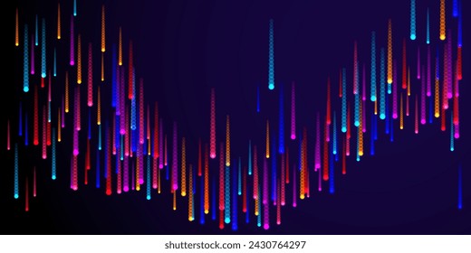 Digital glowing line beams speed motion concept. Geometric neon purple flare elements. Scientific lines shift up visual wallpaper. Speed motion compound backdrop.