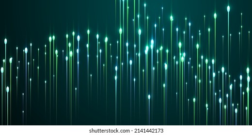 Digital glowing line rays data flows vector. Geometric neon teal radiance elements. Social science lines shift up visual pattern. Data flows cool backdrop.