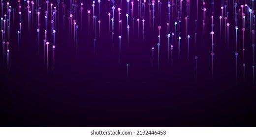 Digital glowing line streams data flows concept. Tech neon purple electronic elements. Business lines movement visual wallpaper. Data flows progressive backdrop.
