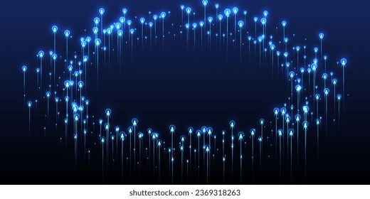 Concepto de flujos de datos de flujos de línea de brillo digital. Elementos geométricos de la bengala azul neón. Las líneas de ciencias sociales cambian el patrón visual. Los flujos de datos componen el fondo.