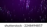 Digital glowing line streams speed motion vector. Geometric neon purple light elements. Electronic industry vertical lines innovative pattern. Speed motion cool backdrop.