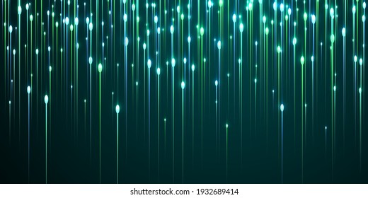 Digital glowing line streams speed motion concept. Geometric neon teal glow elements. Electronic industry vertical lines visual illustration. Speed motion cool backdrop.