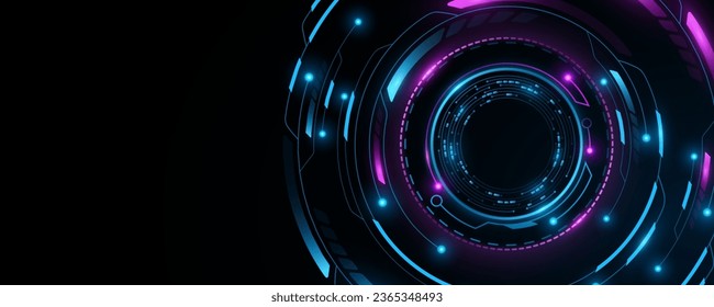 Digital glowing sci-fi HUD circles. Futuristic virtual dashboard display. Cyber circuit board with light effects. GUI and UI design for your project. Vector illustration. EPS 10.