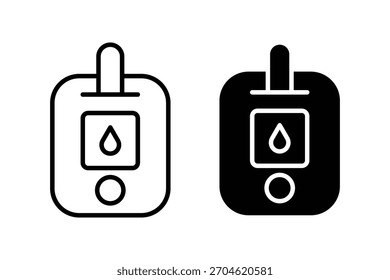  Icono digital del medidor de glucosa, utilizado para el seguimiento del azúcar en sangre. Medidor de glucosa en sangre con un icono de gota en la pantalla.