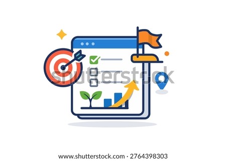 Digital goal setting representing focus, direction and intentional growth. A concise visual with a target or flag icon integrated into a