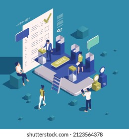 Digital government elections concept with citizens and electronic ballot isometric vector illustration