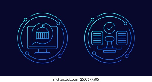 digital government icons, electronic documents linear design