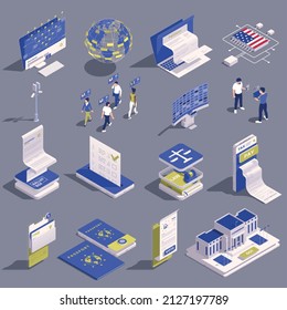 Digital Government Isometric Concept With Different Public Services Icons Isolated Vector Illustration