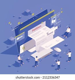 Digital Government Isometric Concept With Laptop And Electronic Petition Form Vector Illustration