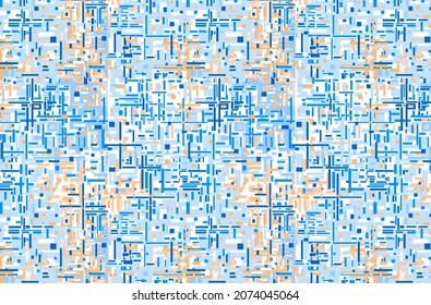 Digital Graffiti, vector seamless background. Geometrical interlacement of blue and yellow stripes. Technology puzzle. Ornament with diagrams combination. Product web development concept. 
