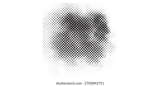 Digitale Grafik mit einer schwarzen Rasterpunkttextur, die einen Farbverlauf-Effekt von dichten zu dünnen Punkten erzeugt. Unregelmäßige Form mit weichen, verblassenden Kanten.
