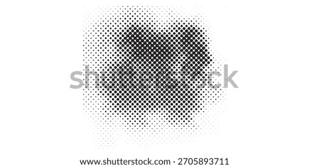Digital graphic featuring a black halftone dot texture, creating a gradient effect from dense to sparse dots. Irregular shape with soft, fading edges.