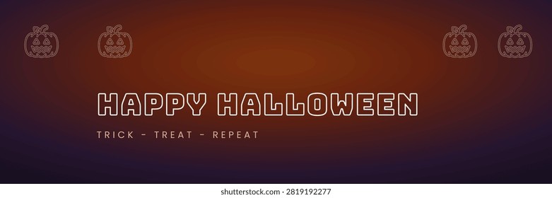 A digital graphic featuring a gradient orange background with white jack o' lanterns and text that reads 'HAPPY HALLOWEEN TRICK - TREAT - REPEAT'.