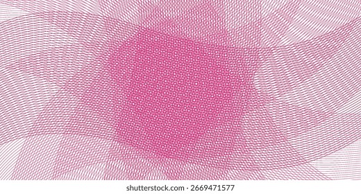 A digital graphic of overlapping, curved shapes in shades of pink. The forms are filled with fine horizontal lines, creating a complex, textured, and vibrant moiré effect.