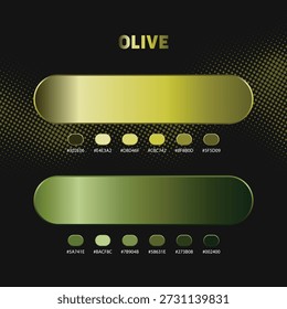 A digital graphic showcasing olive color variations and gradients