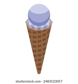 Digital graphic of a waffle cone with one scoop of purple ice cream, isolated on a white background