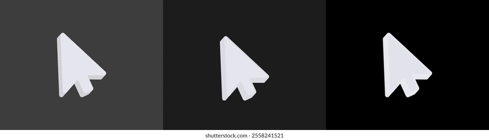 A digital graphic of a white arrow mouse cursor icon displayed against three dark backgrounds.