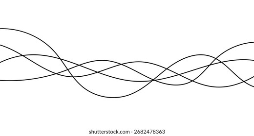 Digital graphical abstract background set. Curved thin wavy line background for artist. Flowing wavy stroke elements on white page. Thin line wavey background on isolated white background.