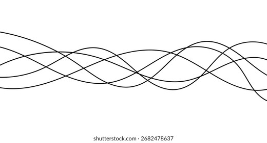 Digital graphical abstract background set. Curved thin wavy line background for artist. Flowing wavy stroke elements on white page. Thin line wavey background on isolated white background. EPS 10. 