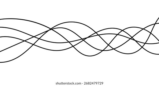 Digital graphical abstract background set. Curved thin wavy line background for artist. Thin line wavey background on isolated white background. Modern simple wavy line art. EPS 10. 