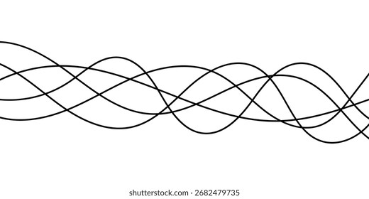 Digital graphical abstract background set. Curved thin wavy line background for artist. Thin line wavey background on isolated white background. Modern simple wavy line art. EPS 10. 