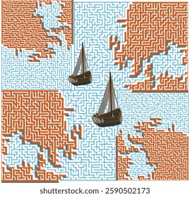 Digital graphics of the challenging ocean adventures of the ships.
