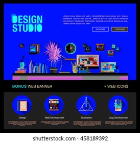 Digital graphics, web develop and apps prototyping. Flat design image concept, website elements layout