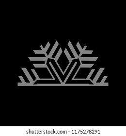 Digital gray isolated circle logo template. Stylized abstract snowflake, flower or sun vector illustration