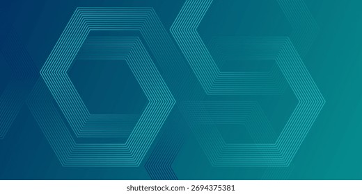 Concepto de tecnología futurista verde digital con hexágonos. Fondo abstracto azul hexagonal digital. Diseño geométrico del arte de la línea de la raya para el cartel, folleto, cubierta, Anuncio, Sitio web, cabecera