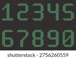 Digital Green LED Style Dot Matrix Numbers Set from 0 to 9 on Dark Background