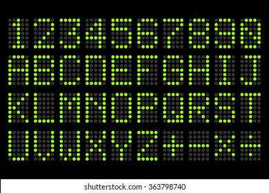 digital green letters and numbers display board for airport schedules, train timetables, scoreboard etc.