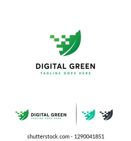 Digital Green logo designs, Nature Tech logo symbol, Pixel Leaf logo