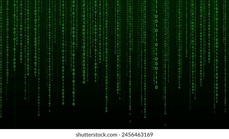 Digital green matrix. Binary code. Encoded vector illustration.