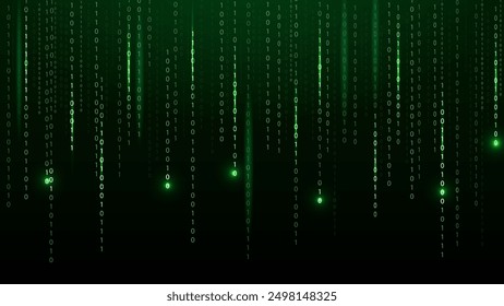 Digital green matrix. Binary code. Encoded vector illustration.