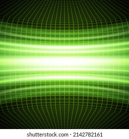 Digital green neon cells horizontal spotlight blurred cyber code data realistic background vector illustration. Geometric virtual forms pattern texture technology programming access business backdrop