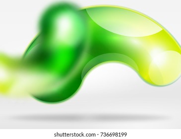 Digital green techno abstract background, grey 3d space with glass curvy bubble. Vector technology abstract background