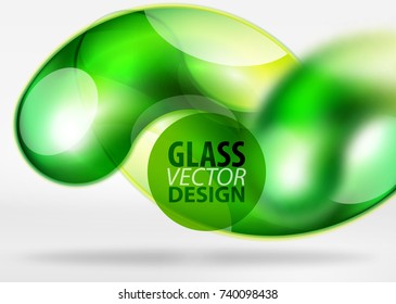 Digital green techno abstract background, grey 3d space with glass curvy bubble. Vector technology abstract background
