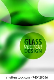 Digital green techno abstract background, grey 3d space with glass curvy bubble. Vector technology abstract background
