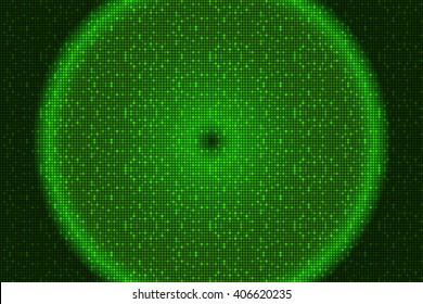 Digital green theme with circle. Bright background image with a square pixel grid, flares and flashes. Vector illustration. For use in printing, flyer design, wallpaper, presentations. 