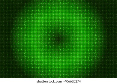 Digital green theme with circle. Bright background image with a square pixel grid, flares and flashes. Vector illustration. For use in printing, flyer design, wallpaper, presentations. 