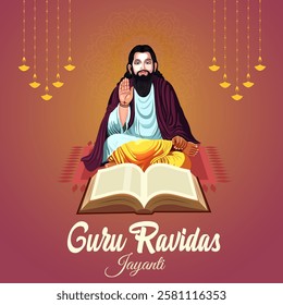  A digital greeting card for Guru Ravidas Jayanti featuring his portrait name in Gurmukhi and the text Guru Ravidas Jayanti