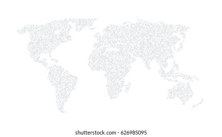 Digital grey color world map on the white background. Vector illustration.