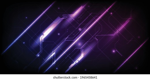 Diseño futurista de la línea de cuadrícula digital sobre brillante luz violeta azul violeta alta tecnología futuro fondo de tecnología banner y papel tapiz.Ilustraciones vectoriales.